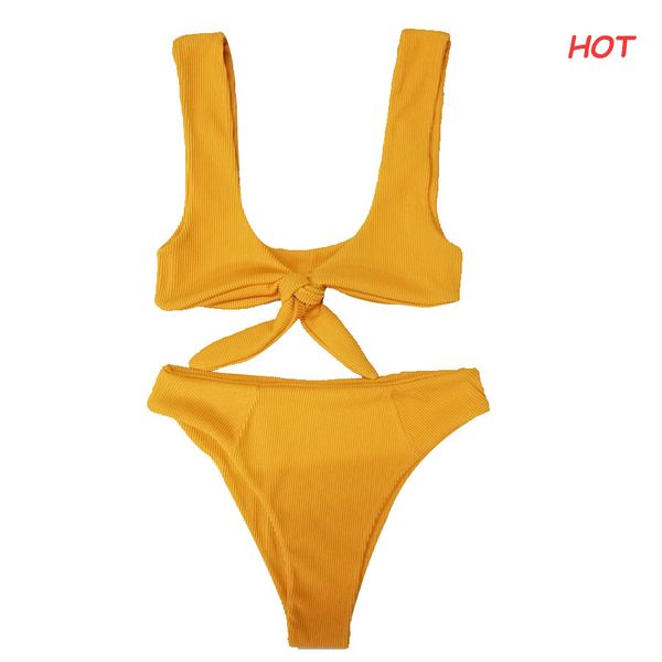 

stock ribbed fabric high waist bikini swimwear