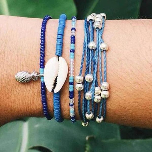 

shell pineapple blue women's bracelet beaded string charms bracelet five-piece jewelry erkek bileklik @sl, Black
