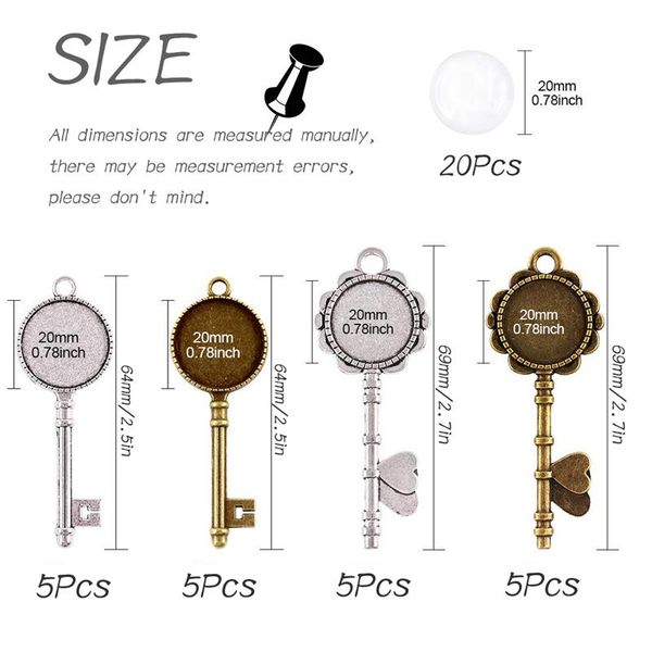 

10pcs 20mm antique silver color zinc alloy key cabochon base setting charms pendant blanks diy necklace jewelry making findings