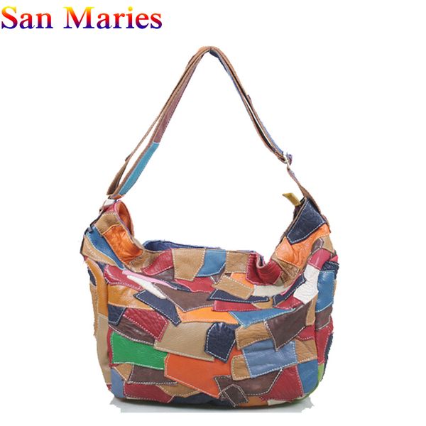 

san maries women genuine leather handbags ladies patchwork bag ladies shoulder messenger bag