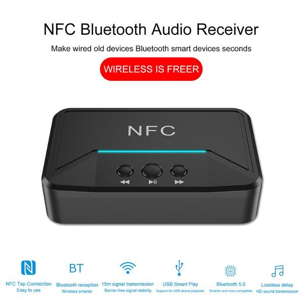 

vodool bluetooth 5.0+edr nfc audio receiver 3.5mm aux jack rca usb disk wireless music adapter for speaker