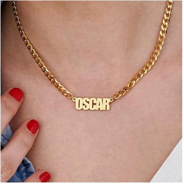 

personalized custom old english name necklaces for women men curb chians hip hop jewelry stainless steel letter long necklaces, Silver