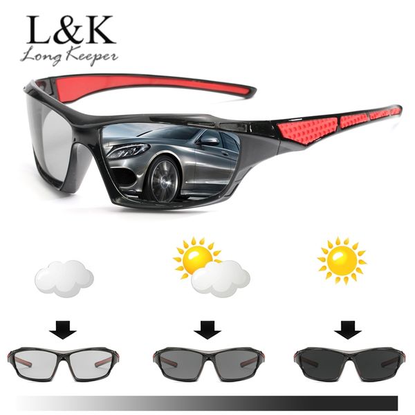 

pchromic sunglasses driving men polarized chameleon discoloration sun glasses for men sport fashion driving gafas de sol, White;black