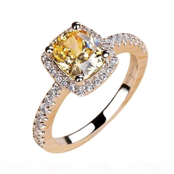 

diamond europe and america 18k white gold gold plated ring female models ladies color yellow square diamond wedding ring, Golden;silver