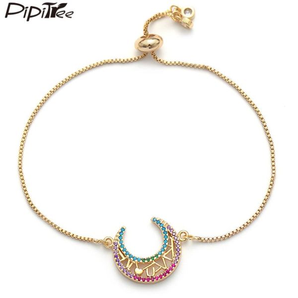 

pipitree slider chain hollow moon bracelet with i love you letter copper blue pink zircon women bracelets wedding jewelry gift, Red;blue