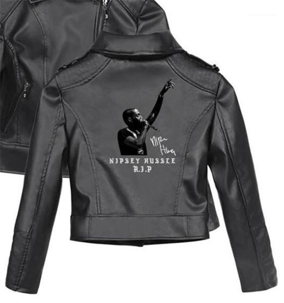 

print with zipper leather jackets plus size long sleeve female coat teenager style nipsey hussle pattern, Black