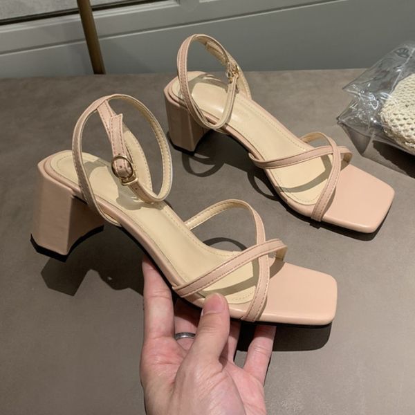 

low sandals woman leather block heels open toe 2020 women's ladies shoes summer suit female beige low-heeled chunky peep sexy, Black