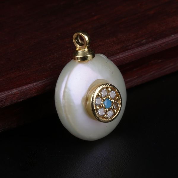 

charms gold micro paved blue white cz disc round real freshwater pearl bead pendant charm for diy jewelry making choker, Bronze;silver