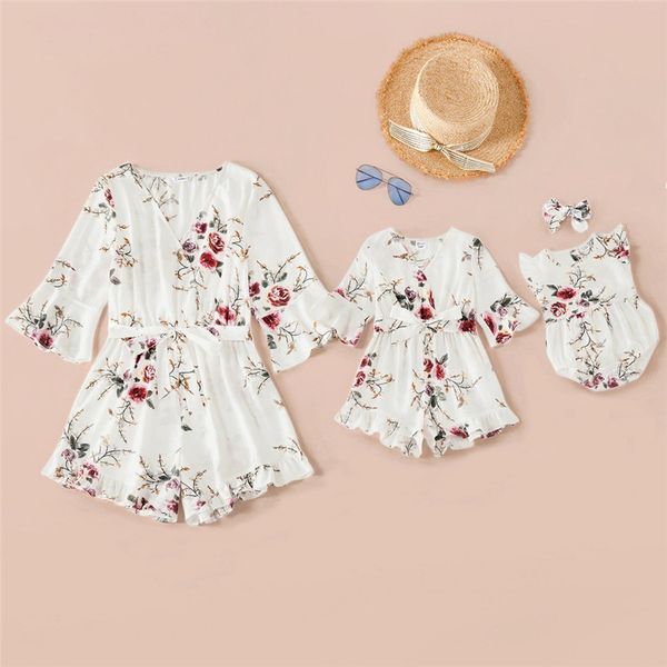 

2020 new fashion mother daughter clothes kids jumpsuit short sleeve one-piece family matching outfits women baby one-piece, Blue