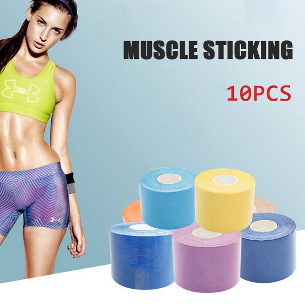 

10 pack kinesiology tape muscle bandage sports cotton elastic adhesive strain high speed tape knee relief, Black;gray