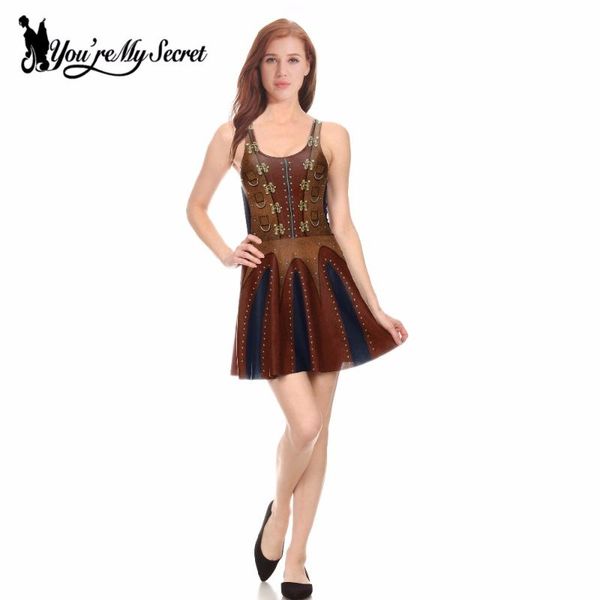

you're my secret] fashion steampunk leather design digital print slim dress women tank o-neck knee-length summer pleated, Black;gray