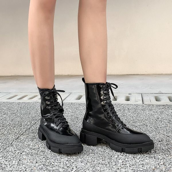 

shoes winter boots lady round toe luxury designer boots-women mid-calf booties women low heels booties 2020 fashion, Black