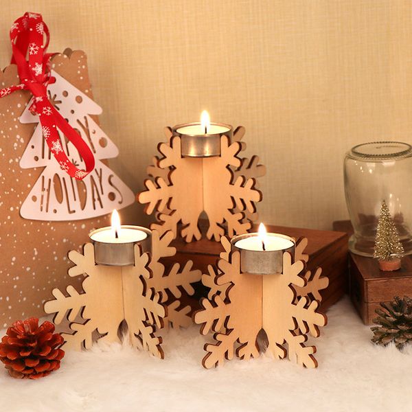 Suporte de madeira Vela do Natal Set DIY suporte de madeira Building Block Candle casamento do feriado do Natal ornamento do presente 12pcs / set