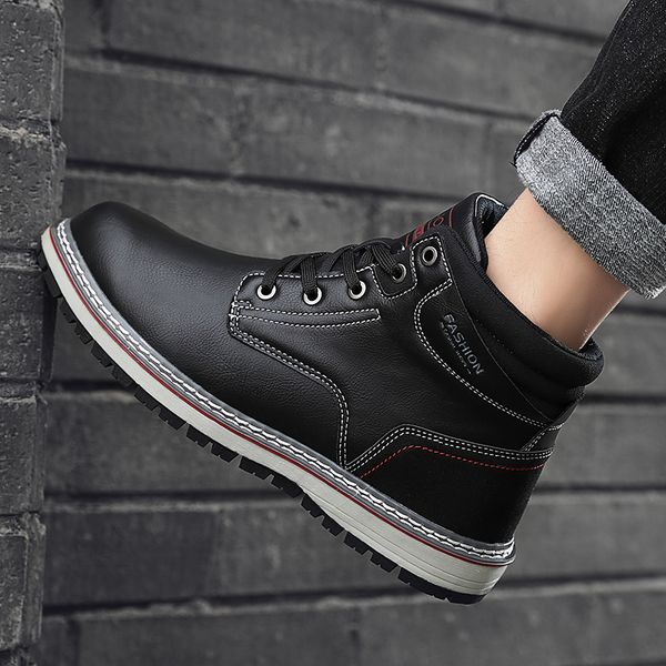 

spring autumn men ankle boots breathable fashion motorcycle boots men's sneakers outdoor hiking lace up men, Black