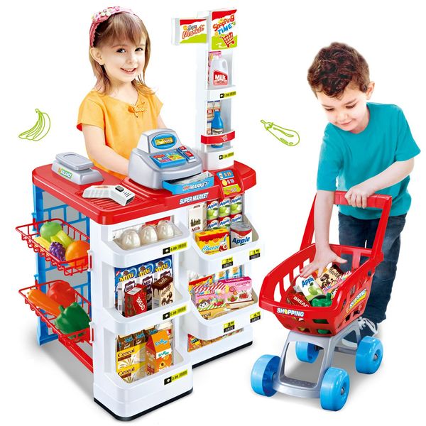 

simulation supermarket house role shopping cart kits girl pretend play house market toys counter cash register learning toy
