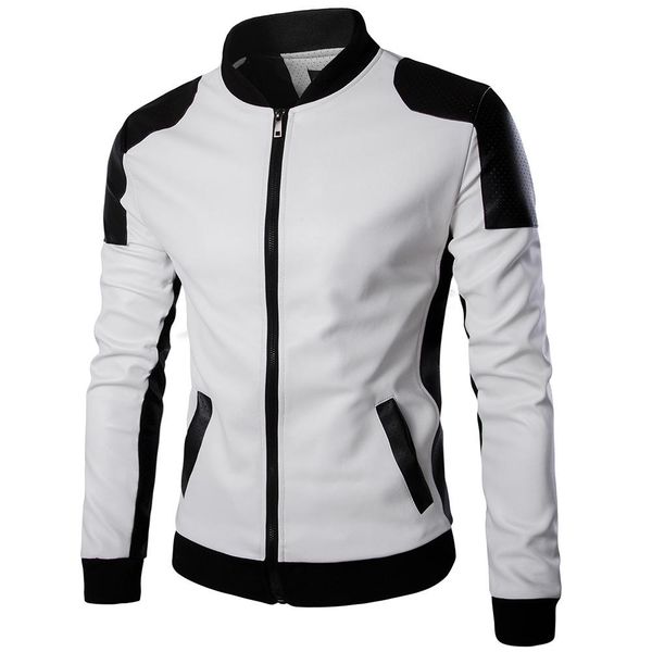 

men stand collar leather coat trend black and white mixed colors ultra-large size leather coat