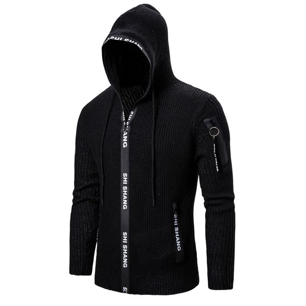 

men's sweaters sweater hooded slim long-sleeved casual zipper coat spring and autumn plus size black xxl, White;black