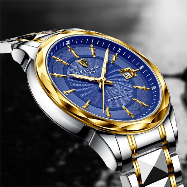 

reloj hombre 2020 fashion men mechanical watches lige business automatic clock tungsten steel waterproof wristwatch, Slivery;brown