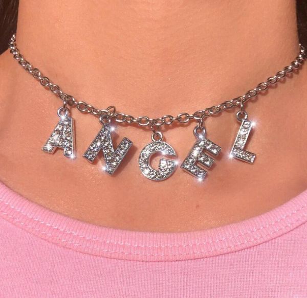 

angel letter chain necklace women night club cool necklace, Silver