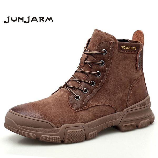 

junjarm осень зима мужчины boots vintage style boots мужская обувь высокого качество мотоцикл мода теплая повседневная обувь, Black