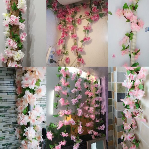 

artificial flower string cherry blossom flower garland silk vine rattan fake wedding arch home garden wall decor