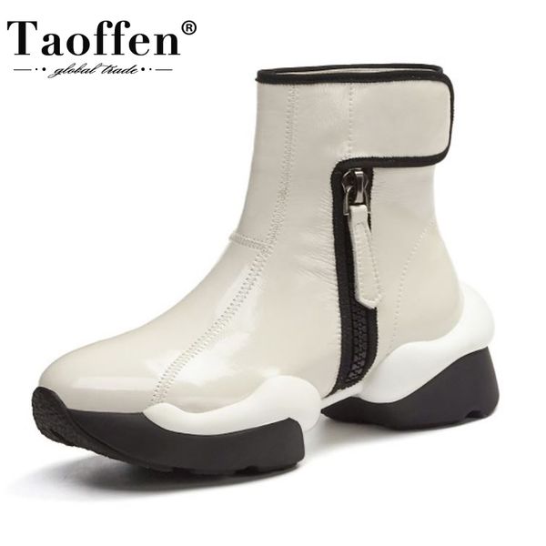 

taoffen new women ankle boots real leather thick bottom mixed color women winter autumn short boots footwear size 34-42, Black