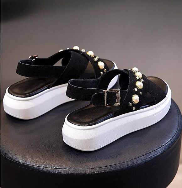 

mexemina new pearl open-toed women sport sandals leisure women sandals outdoor cool platform shoes beach summer shoes, Black