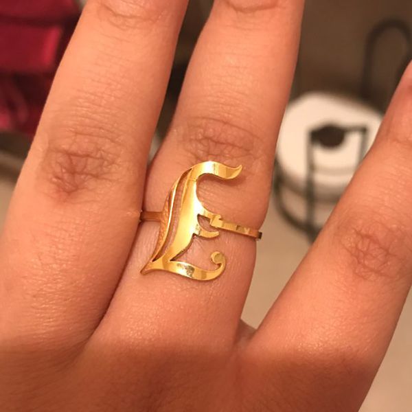 

initial a-z initial letter rings for women stainless steel gold jewerlry punk anillos mujer old english ring bff jewerlry gift, Golden;silver