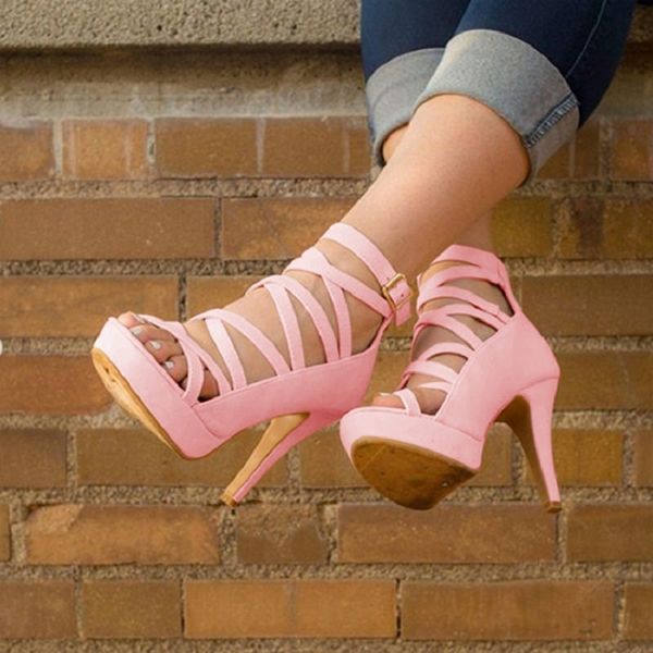 

summer high heels women sandals platform stiletto party wedding shoes open toe cross strappy gladiator ladies sandals, Black