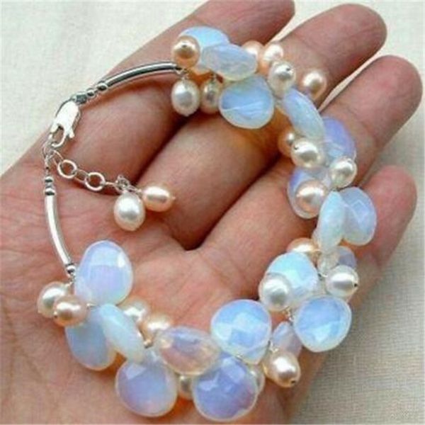 

bracelet de perles d'eau douce en pierre de lune exquise, cristal, Black