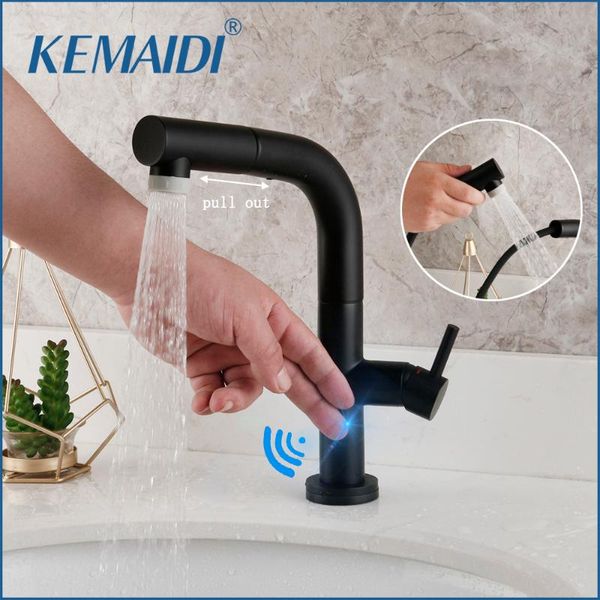 

bathroom sink faucets kemaidi smart sensor pull-out and cold water switch mixer tap touch spray convenient black faucet