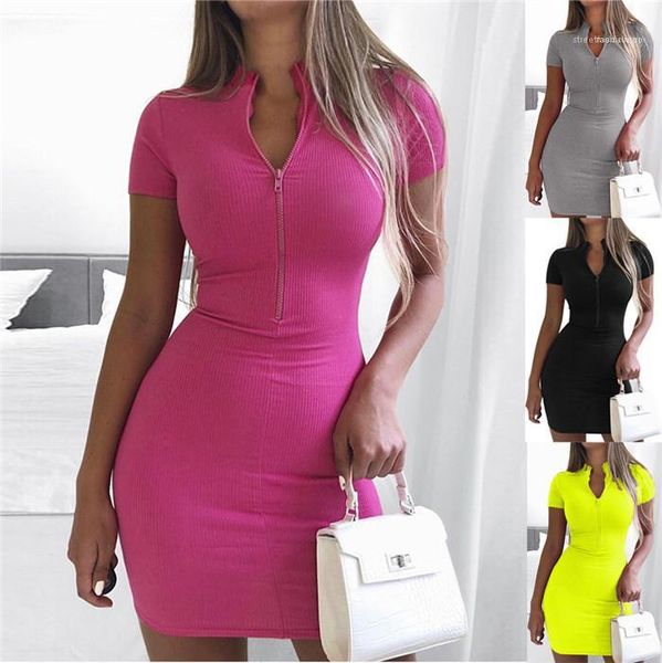 

ночные клубы платья плюс размер stand collar bodycon платья женщин сексуальное платье hip твердая hip короткие рукава молния пакет юбка, Black;gray