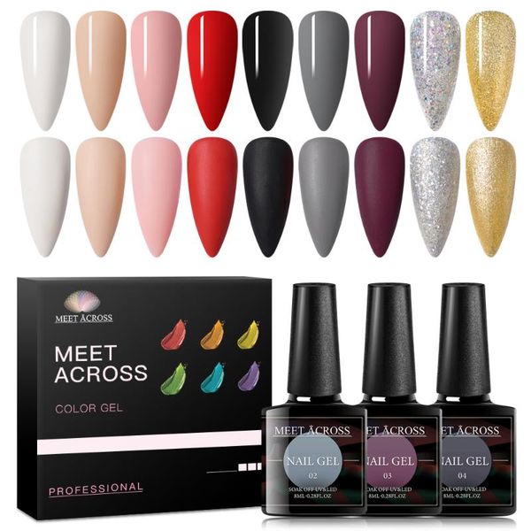 

nail art kits meet across 8ml glass uv color glitter gel polish set 6pcs/set semi permanent soak off led varnish