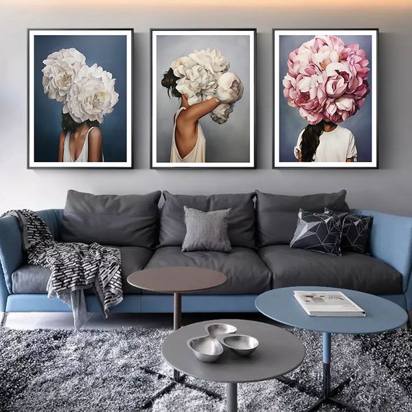 

abstract flowers woman artwork canvas painting modern wall art posters and prints decorative picture living room home decoration