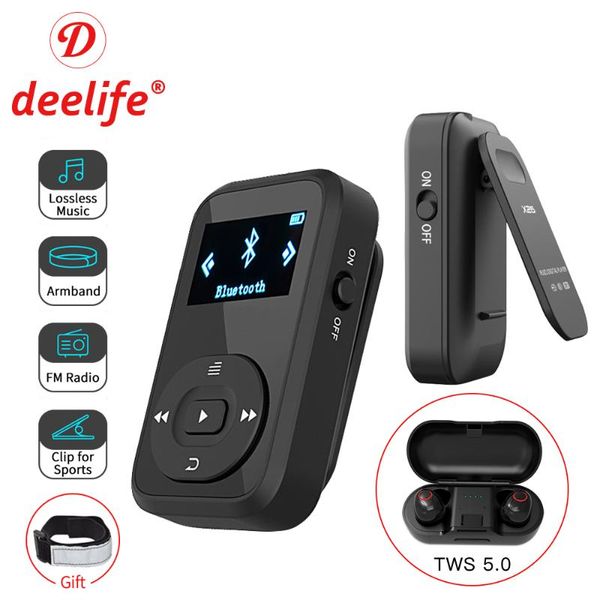 MP4 Oyuncular Deelife Spor Kiti Bluetooth MP3 Çalar ve TWS Koşu için Gerçek Kablosuz Kulaklık