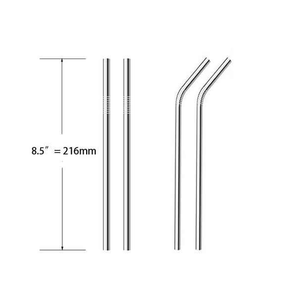 Wiederverwendbare Trinkhalme aus Edelstahl, gerade und gebogen, von der FDA zugelassen, Reinigungsbürste in drei Größen, Trinkwerkzeug für Trinkhalme