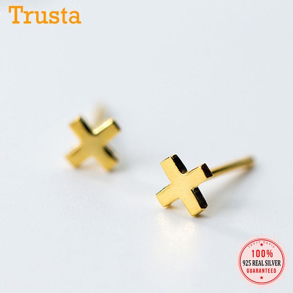 

stud trustdavis real 925 sterling silver minimalist fashion sweet cross earrings for women wedding fine s925 jewelry gift da1562, Golden;silver