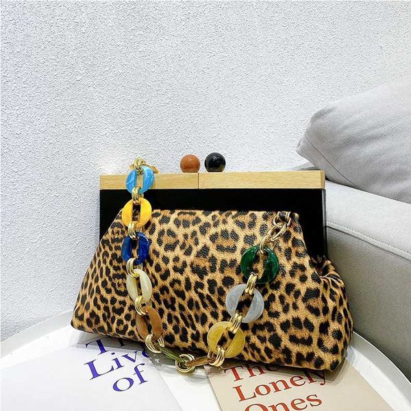 

kisslock wooden clip women's shoulder bag leopard print crossbody bag for women acrylic chain women handbag ladies bolsas mujer