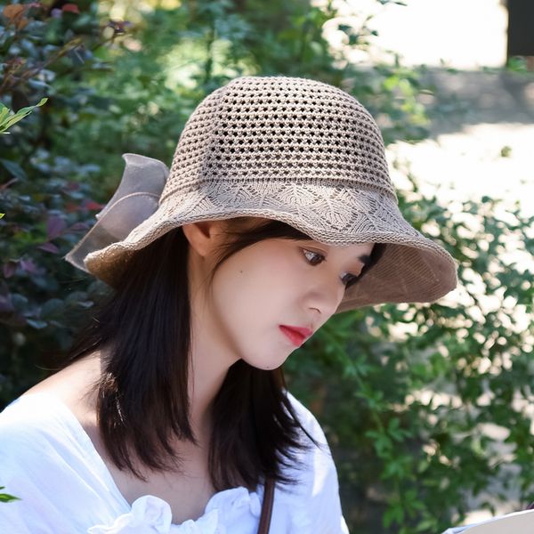 

sun shade hat spring summer women fashion korean version bowknot style beach hats wide brim floppy casual holiday caps h118, Blue;gray