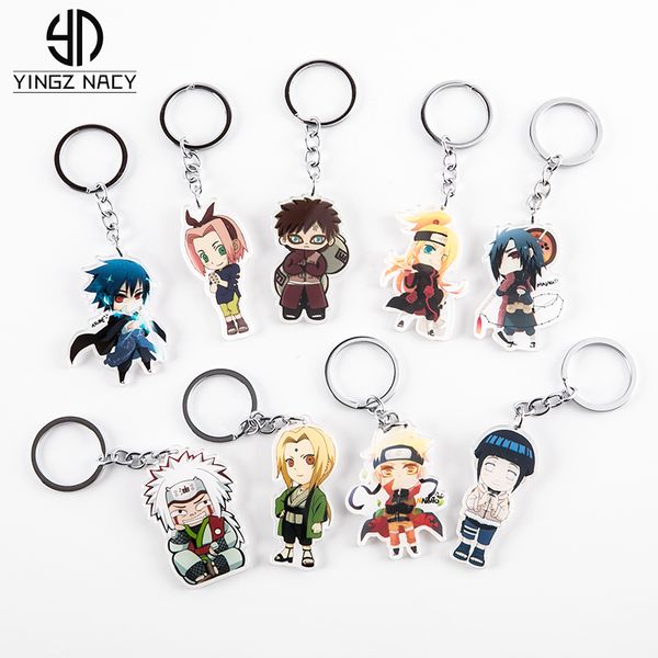

anime naruto figure keychains for women men sasuke itachi kakashi acrylic pendant key chains key ring for kids holder gift, Silver