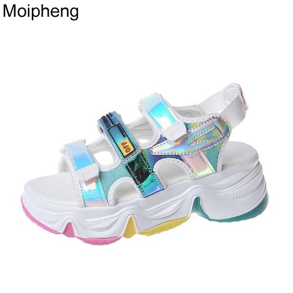 

moipheng 2020 summer women sandals shoes gladiator sandals symphony leather chunky shoes for women plataformas mujer sandalias, Black