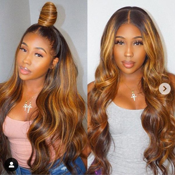 

4/27 ombre hightlight blonde brazilian remy human hair lace front wigs for black women baby hair pre plucked 13*4 bleached knots