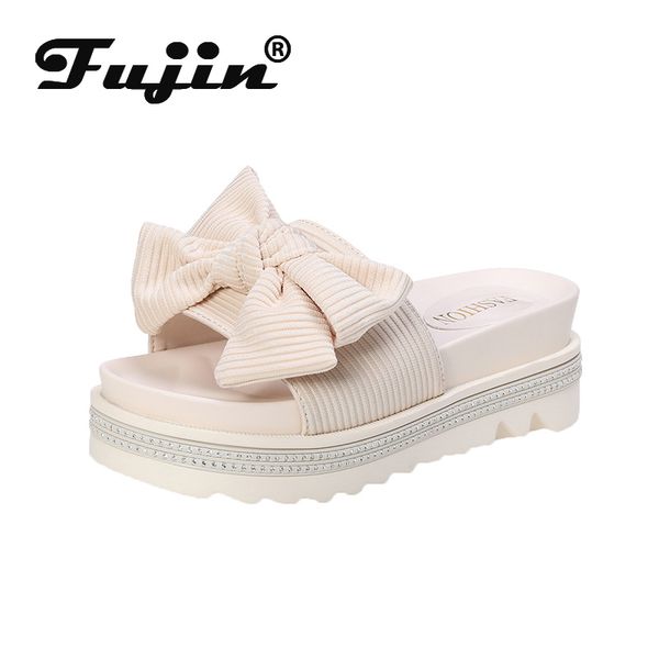 

fujin cool drag 2020 summer water drill grass hair side increase drag beach shoes lazy fashion thick bottom slippers woman, Black