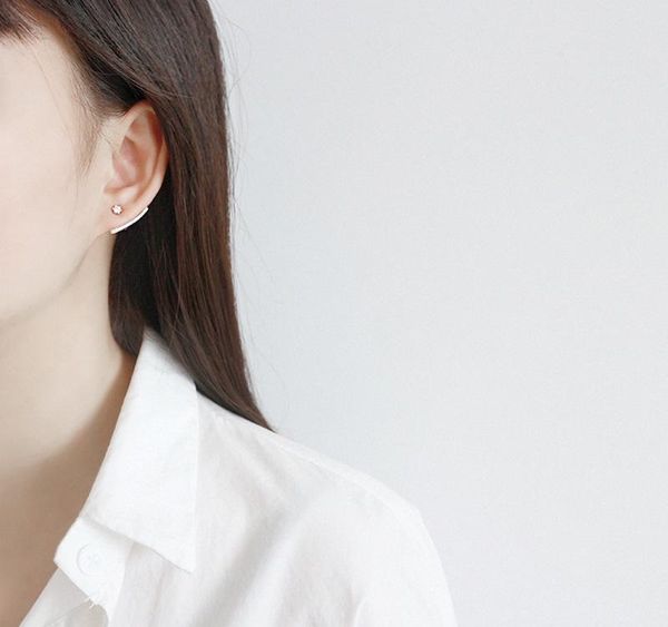 

s steel curve zircon stud earrings for women sterling silver 925 fashion jewelry pendientes plata de ley 925 mujer01, Golden;silver