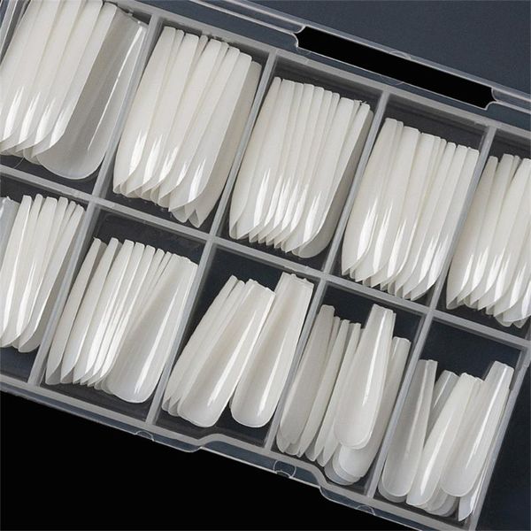 

ballerina long full cover false nail tips 10 sizes coffin shaped nails 100pcs full acrylic nails with box for nail salons, Red;gold