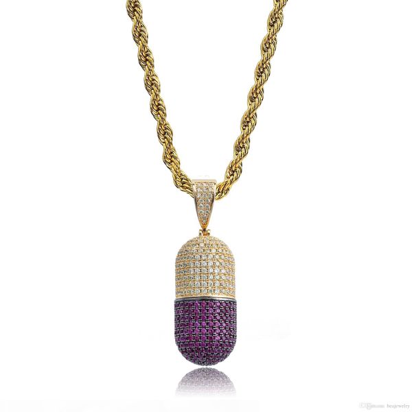 

new hip hop colorful pill bottle shape necklace can open capsules pendant cubic zircon necklace iced out detachable unisex, Silver
