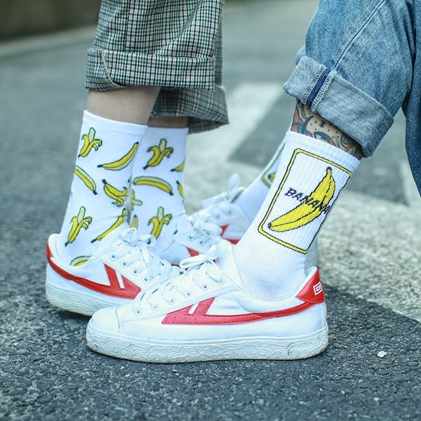 

imincn 1pair oversize fashion banana bear hiphop harajuku cute patter ankle socks hipster skateboard man ankle funny socks, Black