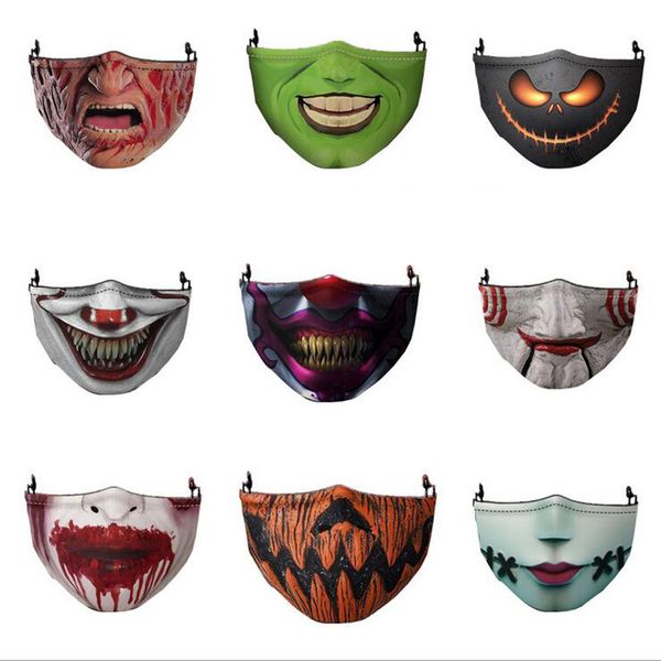 

20 styles arrival halloween cosplay 3d printed face mask scary washable party 3d mouth mask reusable dustproof anti smog mask