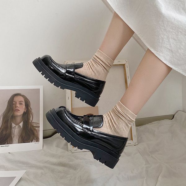 

womens derby shoes women's heels loafers with fur round toe casual female sneakers autumn platform british style leather, Black