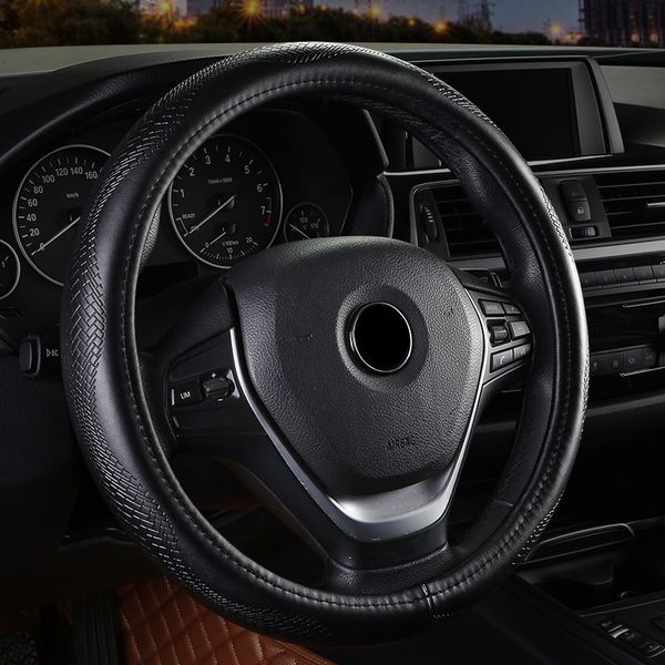 

black embossed leather universal car steering-wheel cover 37cm-38cm car-styling sport auto steering wheel covers anti-slip